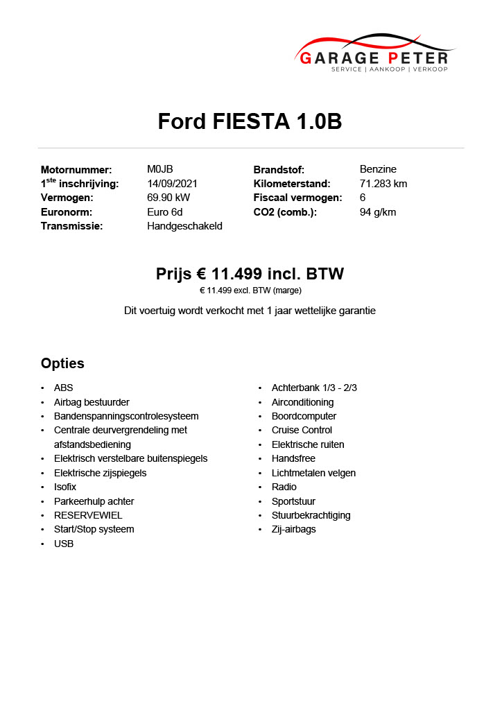 Ford FIESTA 1000 B garage peter bredene Ford FIESTA 1000 benzine nieuwe prijs