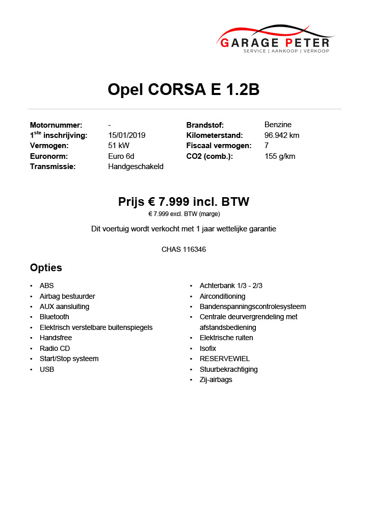 fiche opel corsa 1200 benzine 116346 tweedehandswagens garage peter bredene oostende