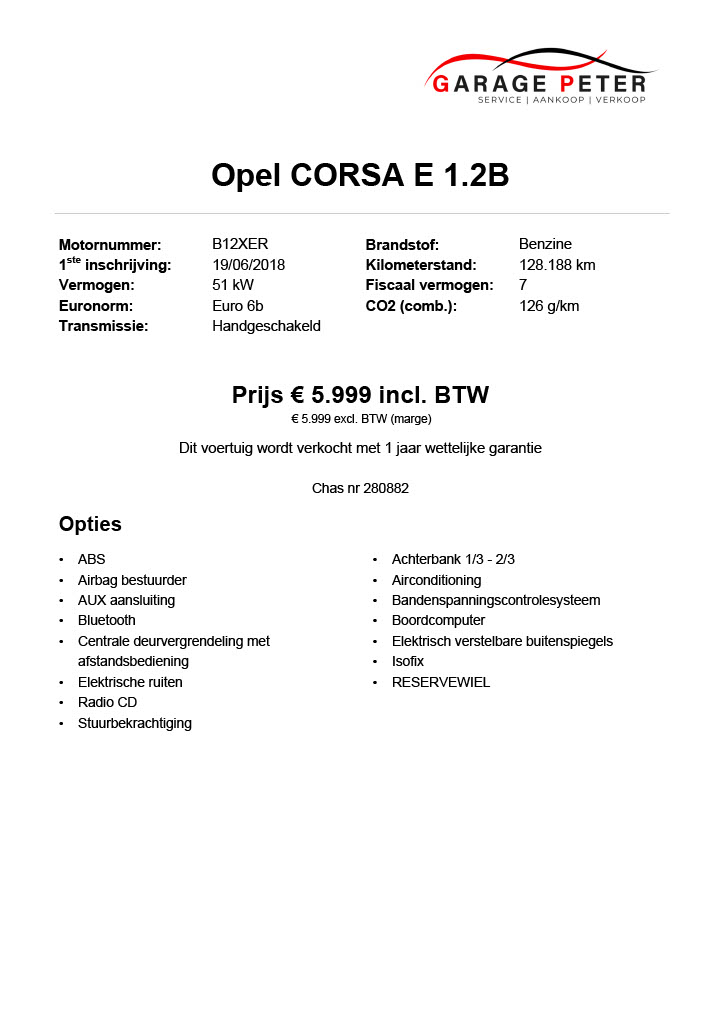 FICHE opel corsa e 1200 benzine tweedehandswagens garage peter bredene oostende