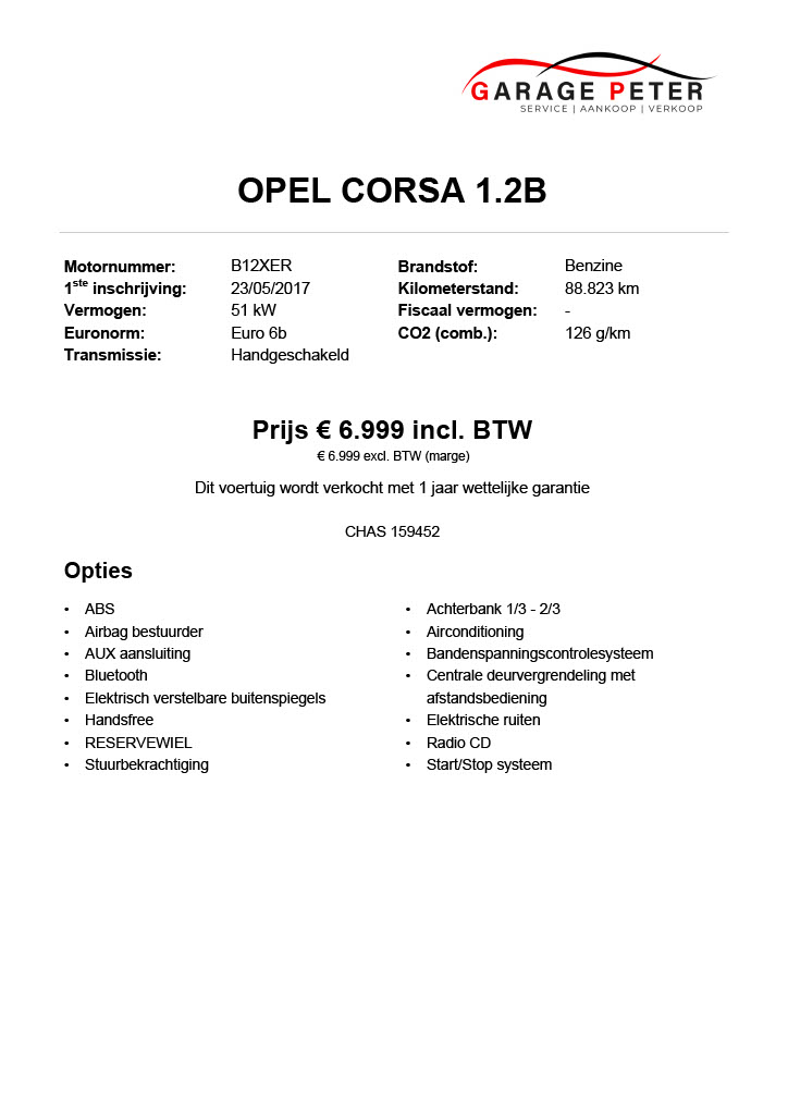 fiche 159452 Opel Corsa E 1.2 benzine tweedehandswagens garage peter bredene oostende