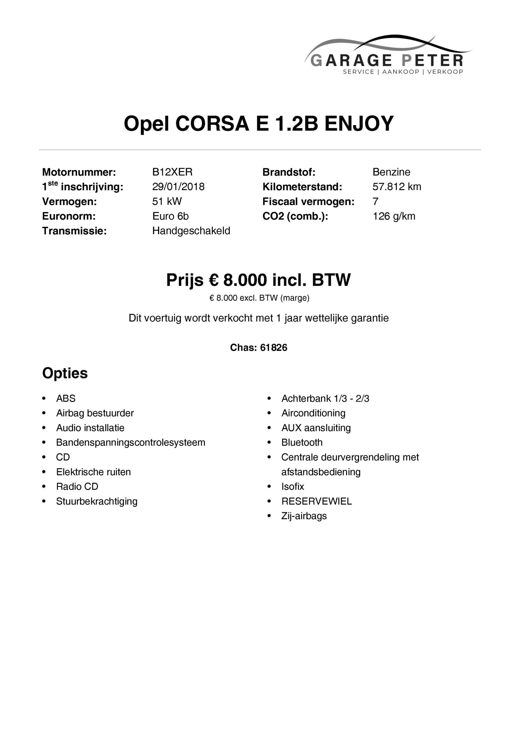 fiche Opel Corsa 1200 benzine 2018 tweedehandswagens garage peter bredene oostende