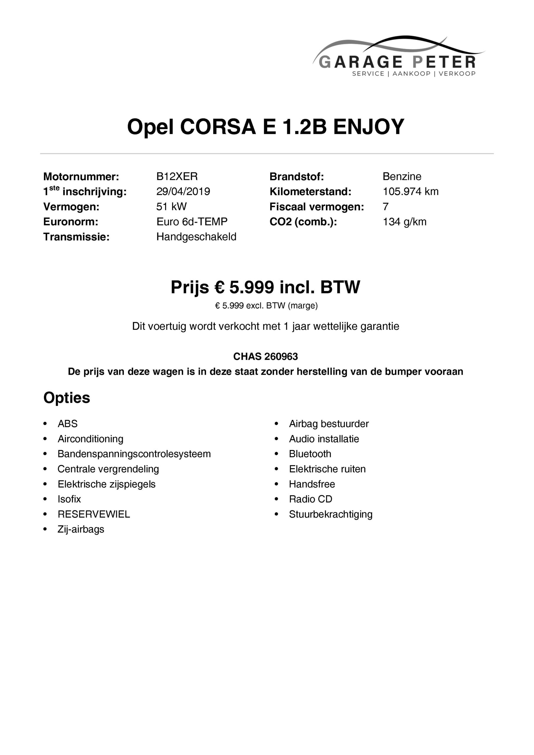 fiche opel corsa 12 benzine 2019 wit 60963 tweedehandswagens garage peter bredene oostende 01